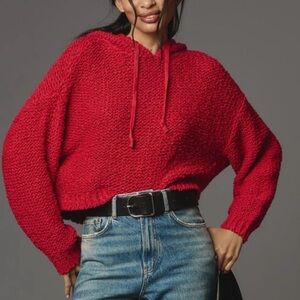 Anthropologie Pilcro Red Hooded Knit Sweater